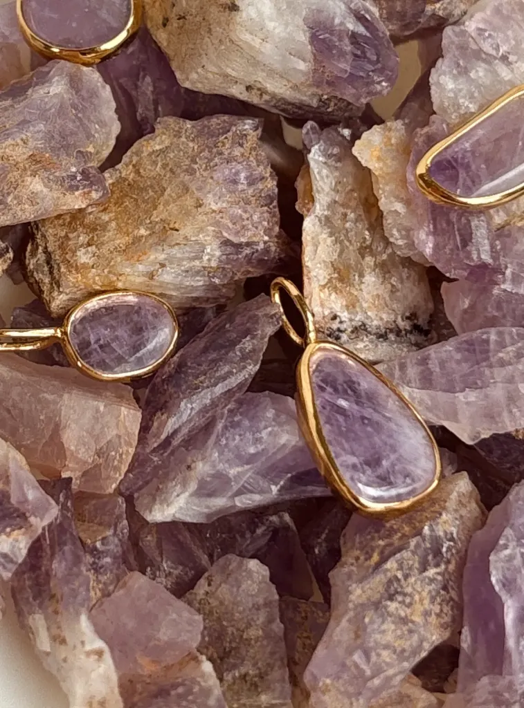 Pendentif Améthyste d'Auvergne | AG925 - Plaqué or 18k